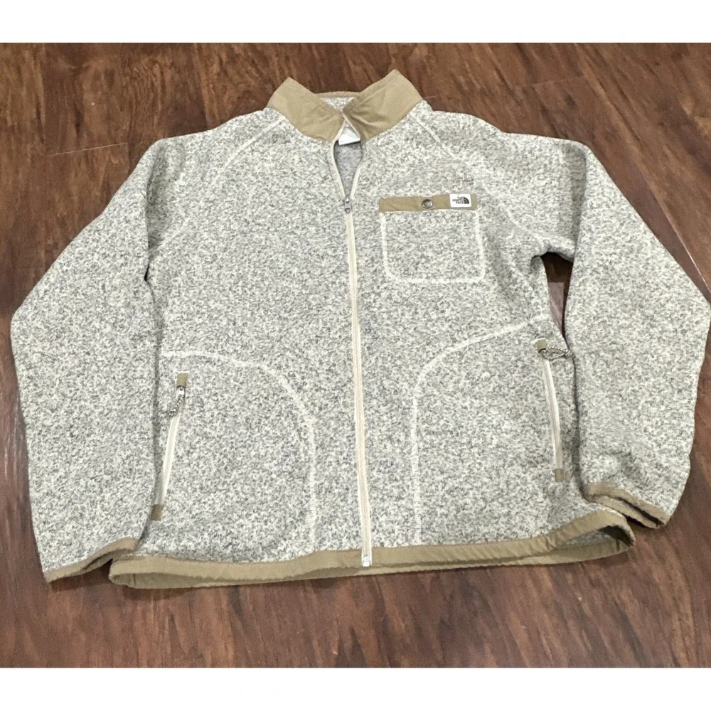 North Face Men Gordon Lyons Full Zip L Beige Sand Long Sleeve Fleece
